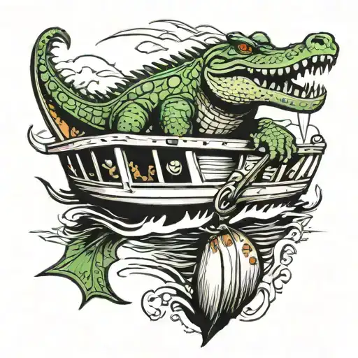 Crocodile On Boat Fishing
