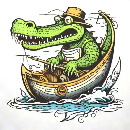 Crocodile On Boat Fishing