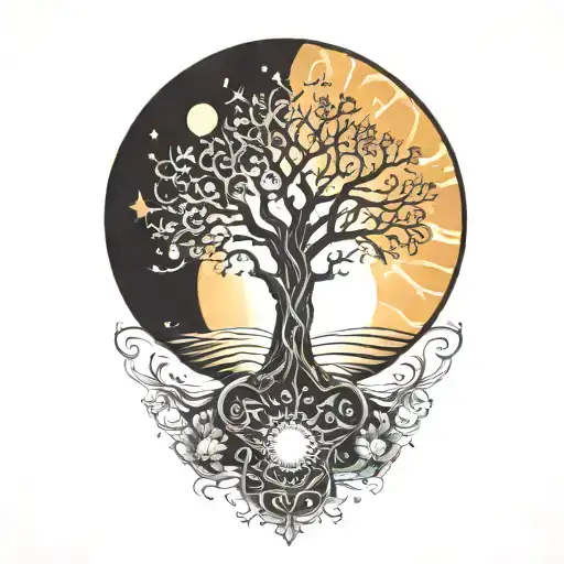 Tree Of Life And Sun And Moon