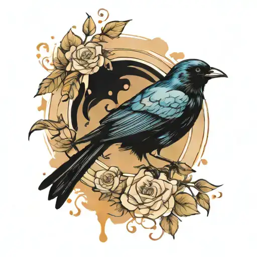 Black Bird Coming Out Of Watercolor