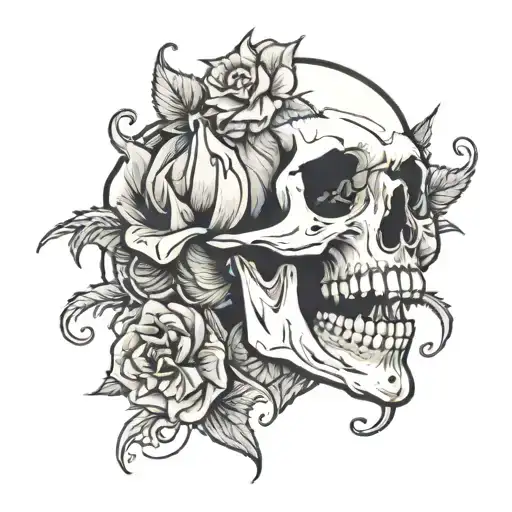 Skull With A Rose Coming Out Of Mouth Open
