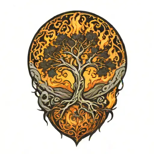 Tree Of Life In Flame Surraunding