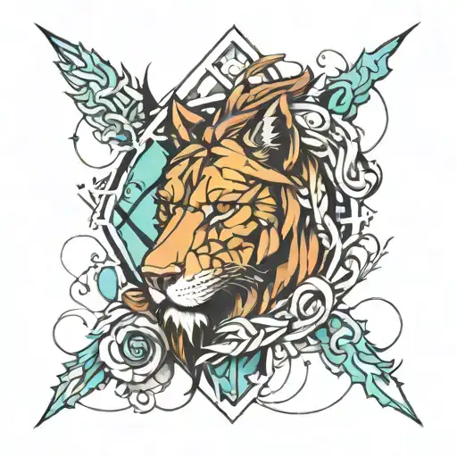 Fragmented Lion & Wolf Tattoo Design