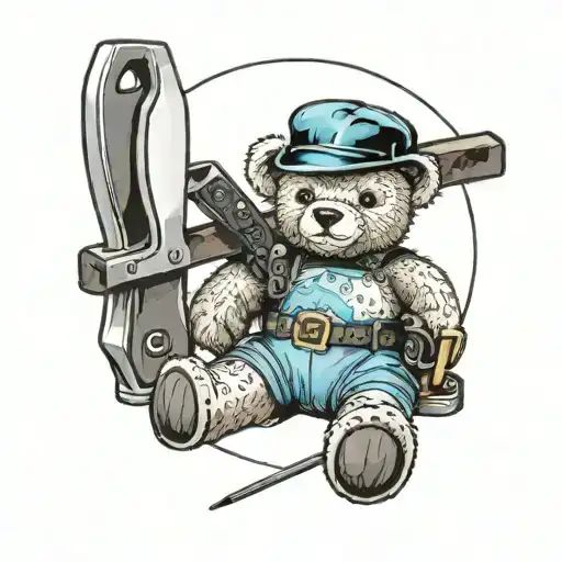 A Porcelain Teddy Bear Holding Building Tools And A Builders Belt