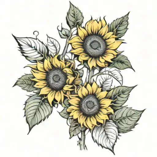 Sunflower And Birch Tree