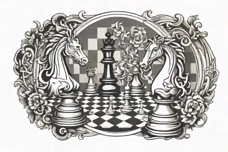 Chess Board With A Knight Piece Featuring