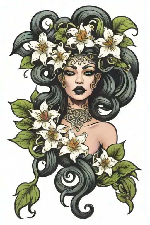 Medusa With Lily Flowers