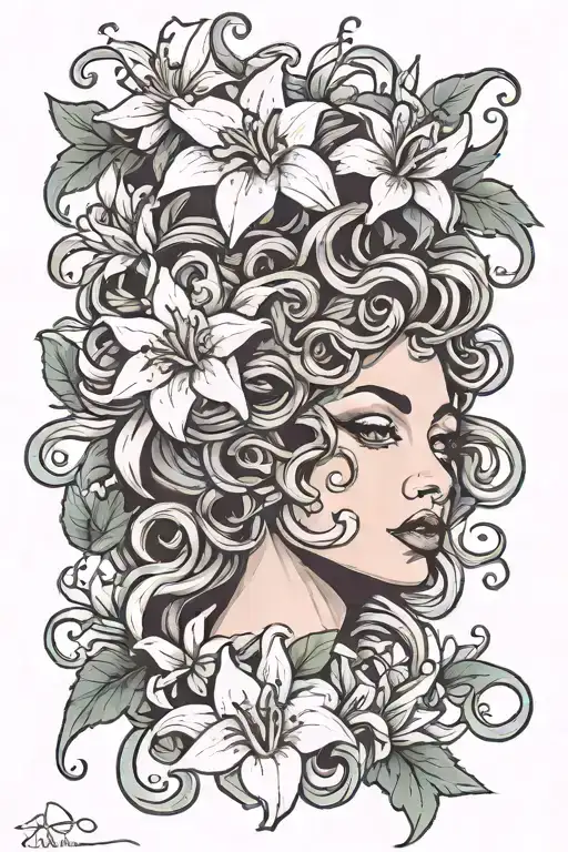 Medusa With Lily Flowers