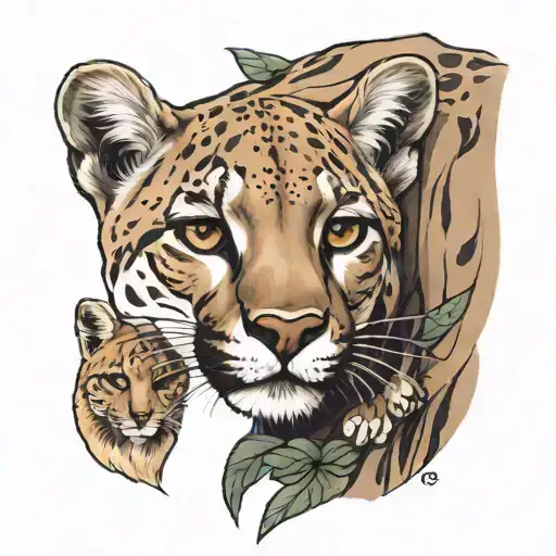 A Puma Cub Looking Up At His Mother In Admiration