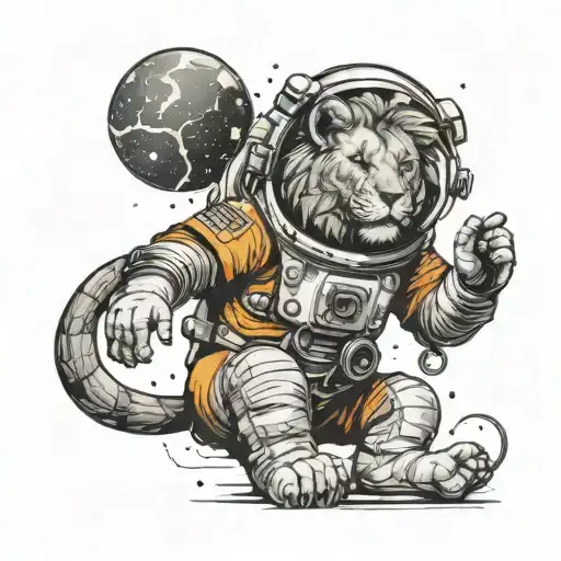 Lion Is In Space Suit Embracing Her Own Self