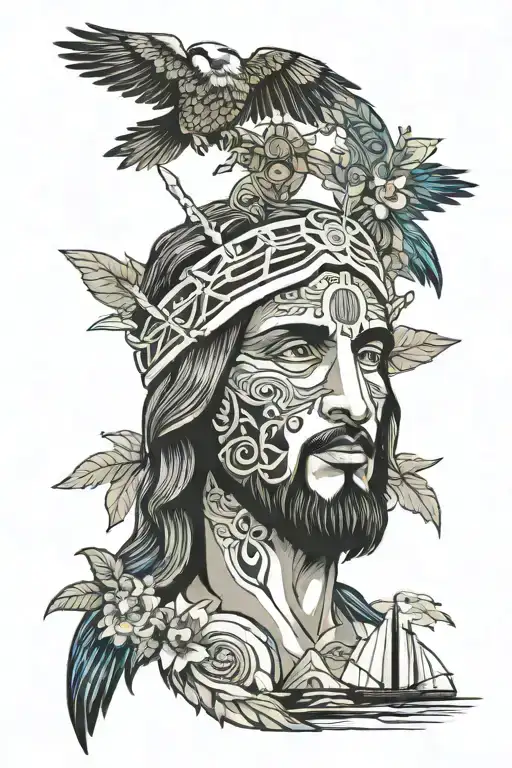 Christ The Redeemer Surrounded By Amazonian Animal And Indian Heads