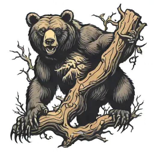 Bear Fighting Climbing A Tree Growing