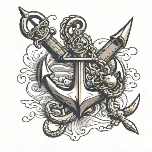 Anchor With Crab Fighting In The Sea