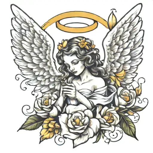 Angel With Freesia Flowers