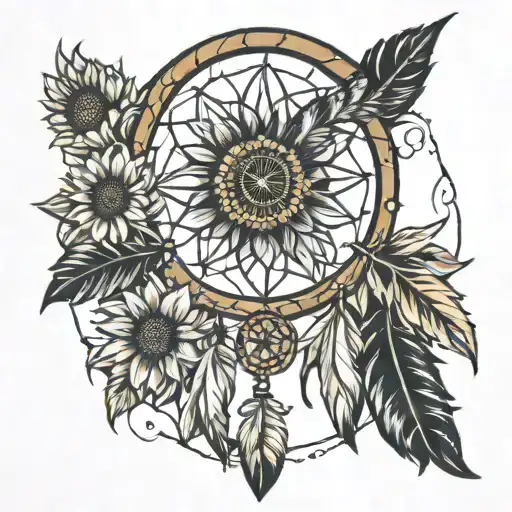 Dream Catcher With The Zia Symbol With Sunflowers