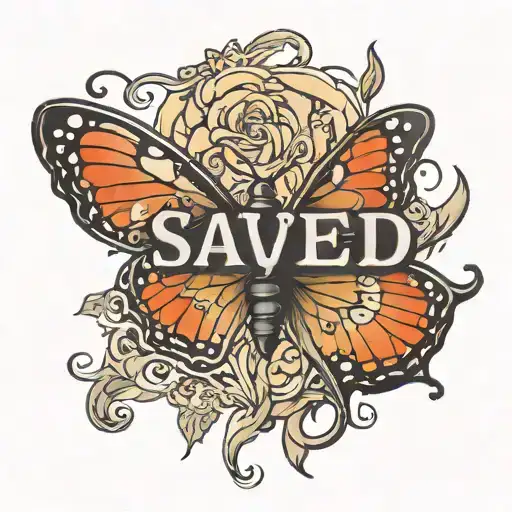 Butterfly With The Word Saved At The Bottom