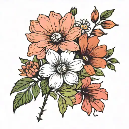 I Want A Small Bouquet With Cosmos And Daisy Flowers With Small Paws On The Side