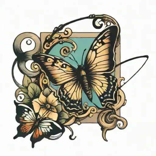 Fishing Pole And Butterfly