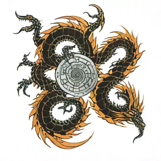 Draw Me An Arm Tattoo Of A Dragon Merged With The Mayan Calendar That Spirals Around The Arm