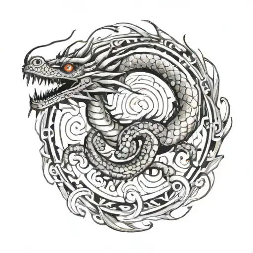 Draw Me An Arm Tattoo Of A Dragon Merged With The Mayan Calendar That Spirals Around The Forearm