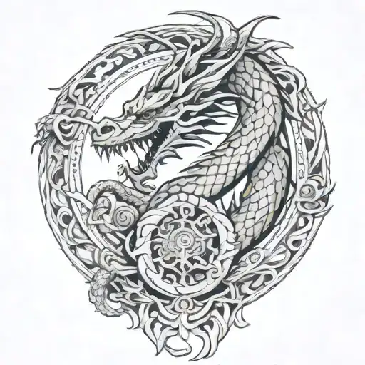 Draw Me An Arm Tattoo Of A Dragon Merged With The Mayan Calendar That Spirals Around The Forearm
