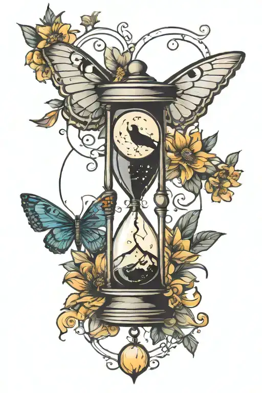 Sun And Moon Hourglass With Moth Emerging