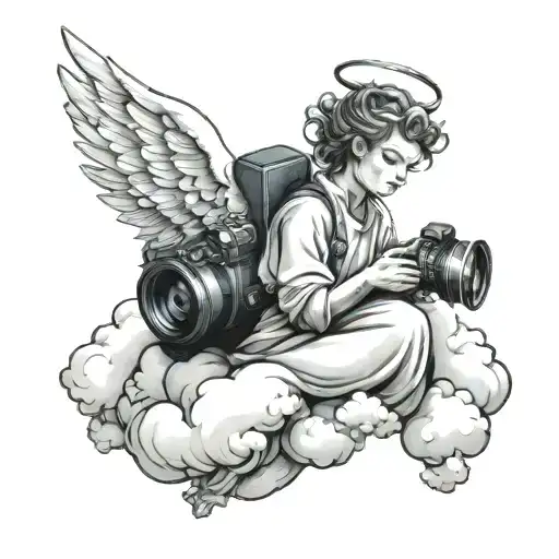 Angel On A Cloud With Camera Lens