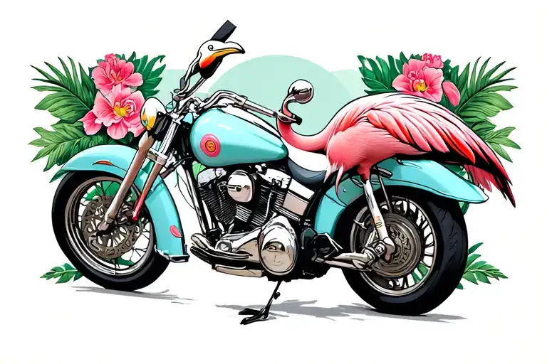 Flamingo And Motorcycle