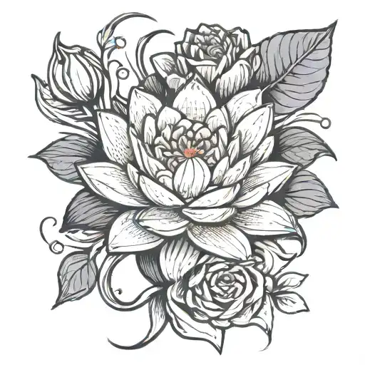 Water Lily Flower With A Rose Intertwined