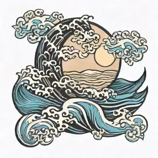 Moon And Waves Flowing