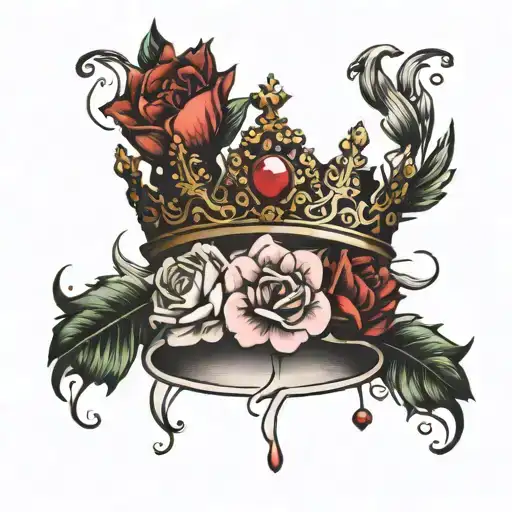 Crown Surrounded By Bold Flowers