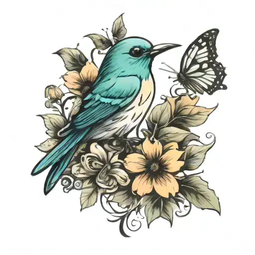 The Word Birdie With A Butterfly