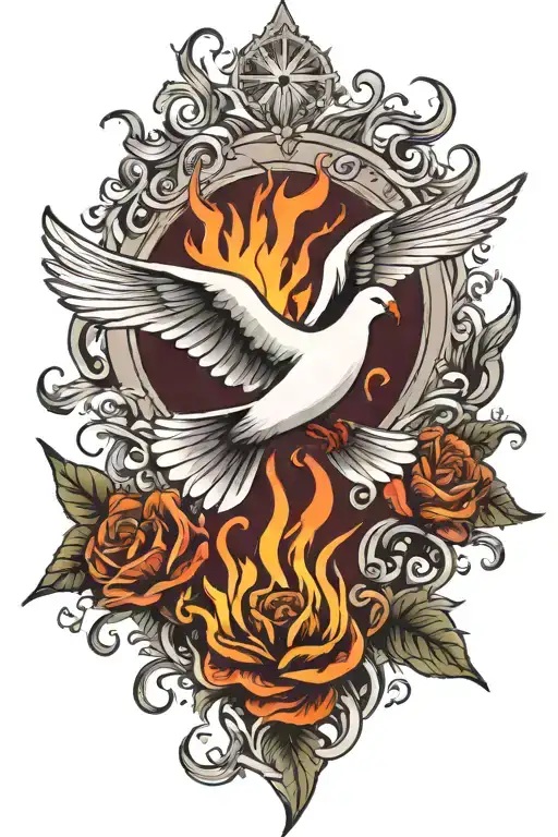 Holy Spirit Fire And Dove Flying