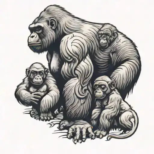 Silverback Gorilla Protecting Its Cubs