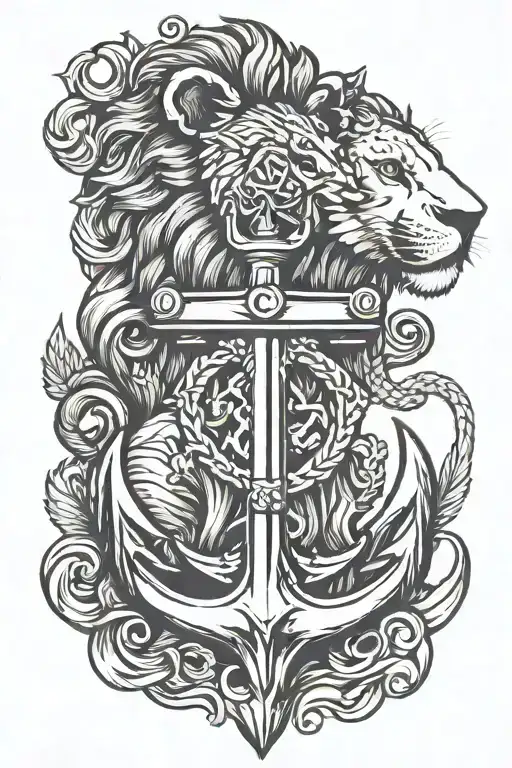 Naval Anchor With Lion Head Profile Holding