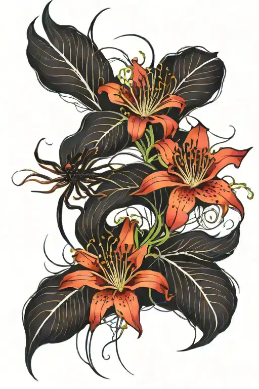 One Black And One Red Spider Lily Crossing Each Other