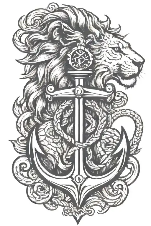 Naval Anchor With Lion Head Profile Holding