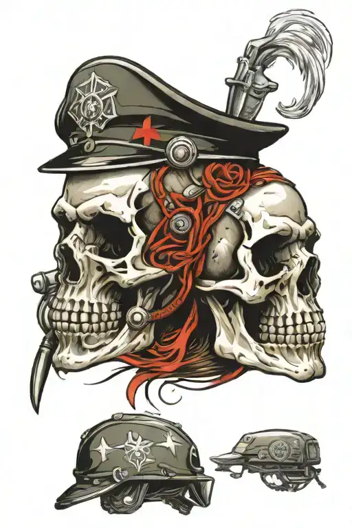 Skull Wearing Military Medic Helmet