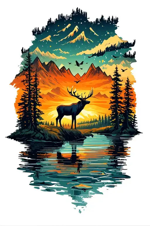 Elk Mountains Stream Trees Colors Sunset Birds