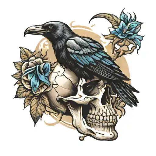 Skull With A Raven Sitting