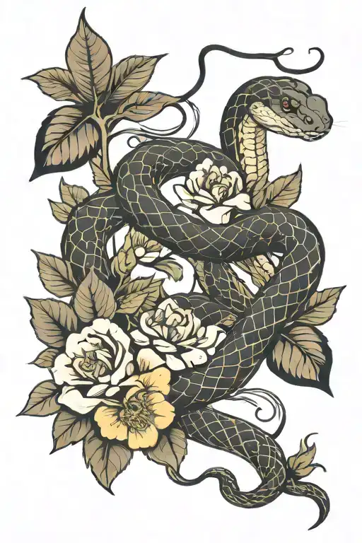 Snake And Flowers