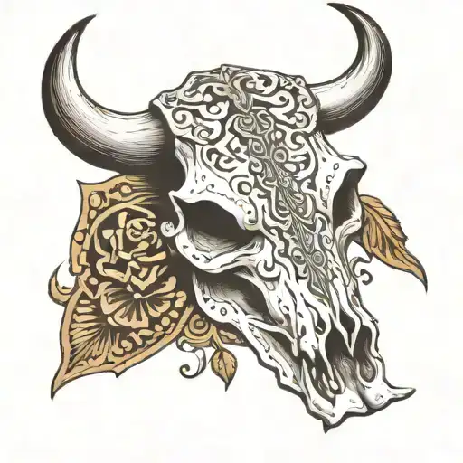 Cow Skull And Tooled Leather