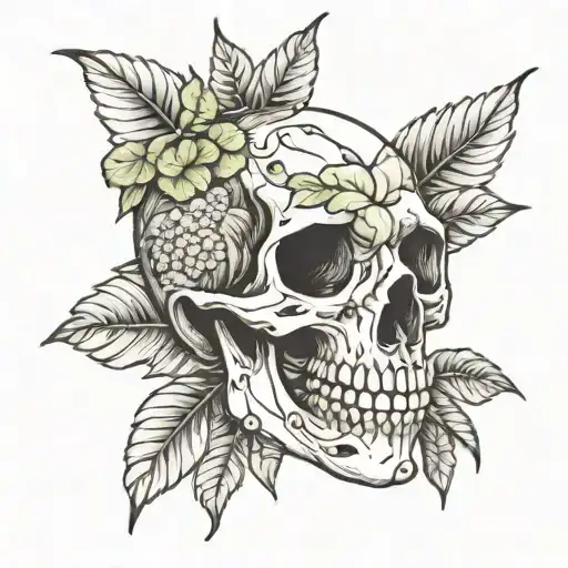 Real Cat Skull With Plants