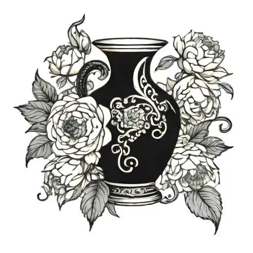 Vase With Eve And The Snake And Peonies Coming Out Of The Vase