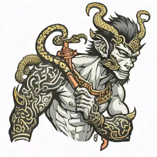 Sun Wukong With A Snake Around His Neck