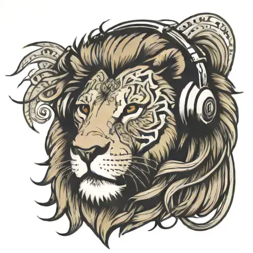 Lion Wearing Headphones