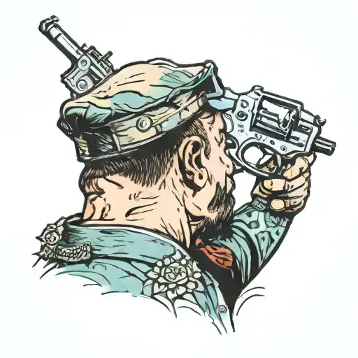 Man Pointing A Gun At The Back Of A Cops Head