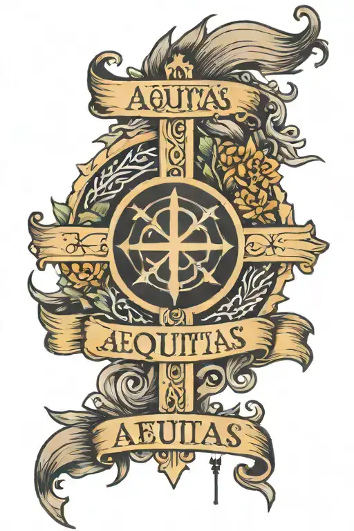 Black Back Cross With Black Circle Around It And The Words Aequitas And Veritas Around The Cross