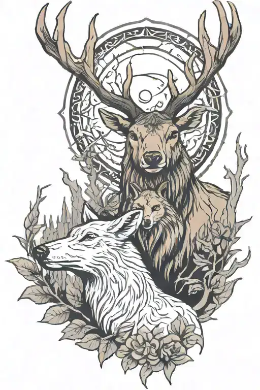 Elk And Wolf