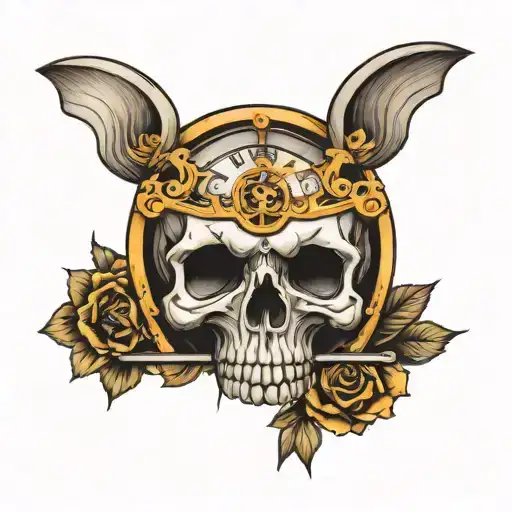 Skull With Roman Numeral Clock As A Eye Surrounded